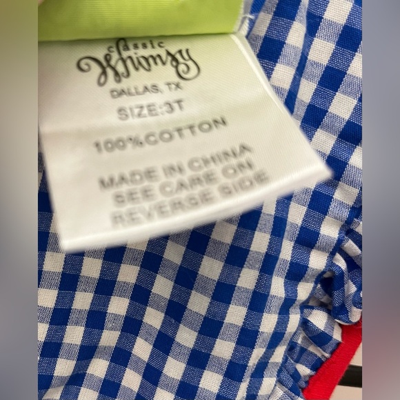 Charming Blue Checkered Romper with Red Apple Detail - Picture 5 of 6